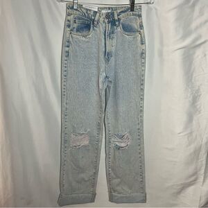 WEWOREWHAT High Rise Denim Distressed Wash Dad Jean 25